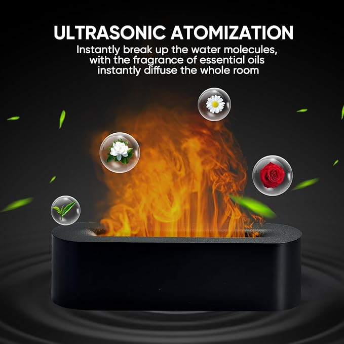 Essential Oil Diffuser, Fireplace Fire Flame Aromatherapy Diffuser, 150ml Ultrasonic Cool Mist Humidifier, Scent Aroma Diffuser with 7 Colors Light, Timer & Auto-Off for Home, Room (Black)