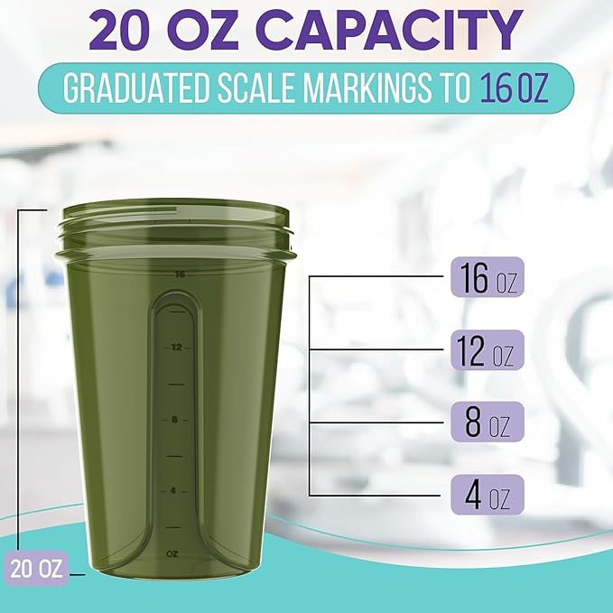 -6 PACK- Shaker Cups for Protein Shakes 20 oz - 6x Wire Whisk | Leak Proof Protein Shaker Bottle for Protein Shakes, Shaker Bottle Pack for Pre & Post Workout, Shaker Cup (Muted Contrast)