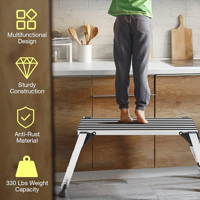 Giantex Aluminum Platform Non-Slip Folding Work Bench Drywall Stool Ladder 330lbs Capacity