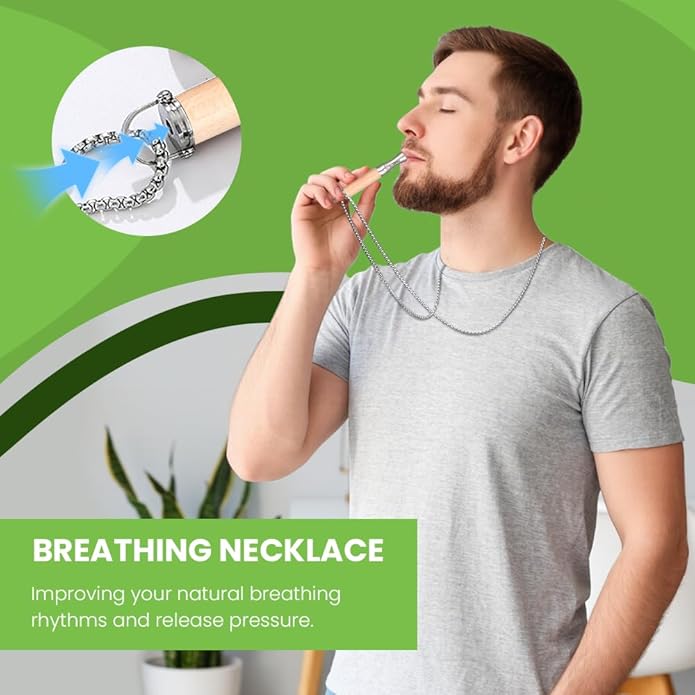 Breathing Necklace to Quit Smoking, Wood Breathing Necklace for Anxiety, Stress Relief, Stop Smoking, Includes Replaceable Unscented Cotton Filters