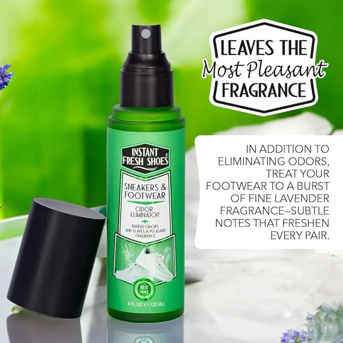 Advance Shoe Deodorizer Spray for Instant Shoe Odor Elimination in less than 2 seconds -For Sneakers, Boots, All Footwear -Also for Gym Bags and Sports Equipment, Lavender Scent – INSTANT FRESH SHOES