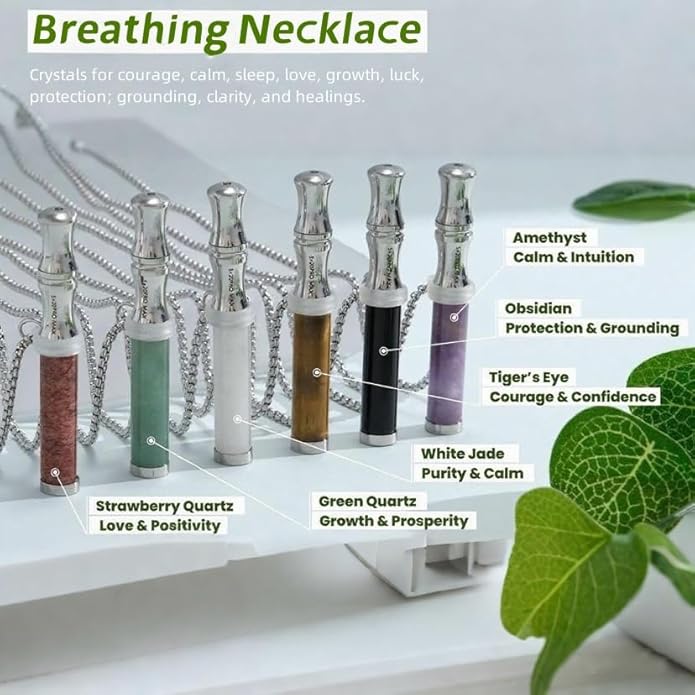 Breathe Free Necklace with Filter, Anxiety & Stress Relief Breath Tool for Meditation, Mindfulness and Relaxation,Natural Stone Breathing Necklace, Portable Wellness Gift for Adults
