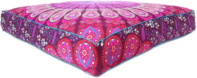 Eyes of India - Mandala Floor Pillow Cover Meditation Cushion Seating Throw Hippie Round Colorful Decorative Bohemian Indian Pouf Ottoman Handmade Cover ONLY (Purple 1, 35" x 35")