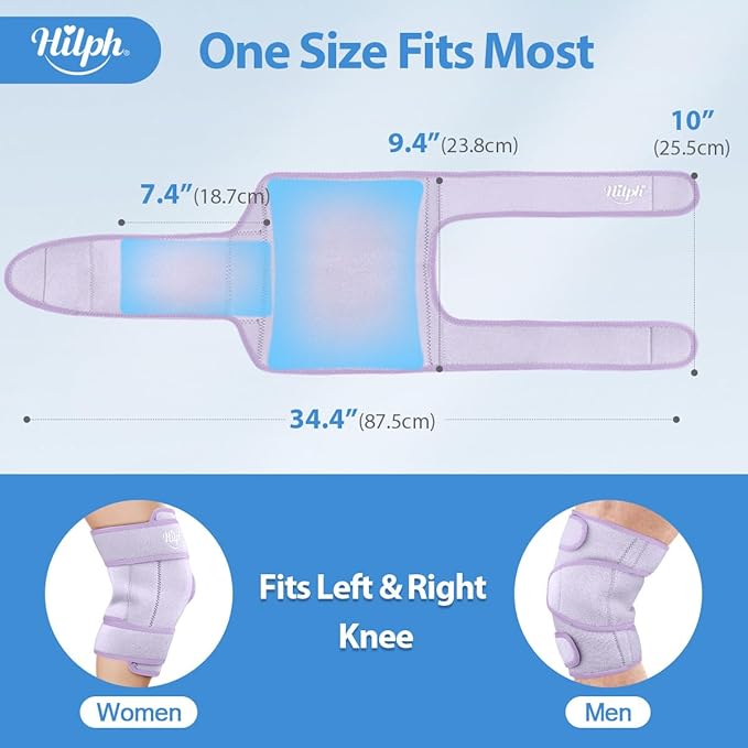 Hilph Large Hot & Cold Therapy Knee Ice Wrap with Dual Gel Packs & Adjustable Brace for Full Knee Coverage, Pain Relief for Replacement Surgery, Arthritis, ACL, Meniscus Tear, Women, Men Purple