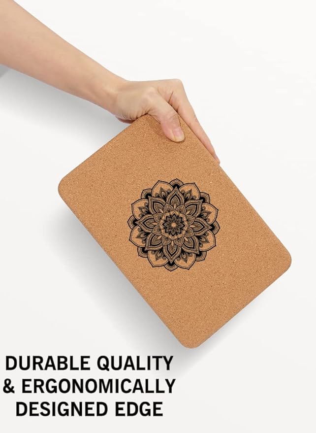 Aozora Cork Yoga Block Sustainable & Eco Friendly 2 Pack and Yoga Strap Set Made of The Finest Natural Cork for Better Support, Balance & Comfort