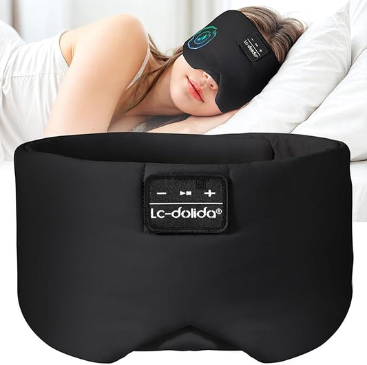 LC-dolida Sleep Mask with Bluetooth Headphones, Ice Silk Sleep Headphones with Bluetooth 5.4, Total Blackout Eye Mask for Sleeping, Sleep Soft Mask for Women Men, All Night Sleep, Travel(Black)