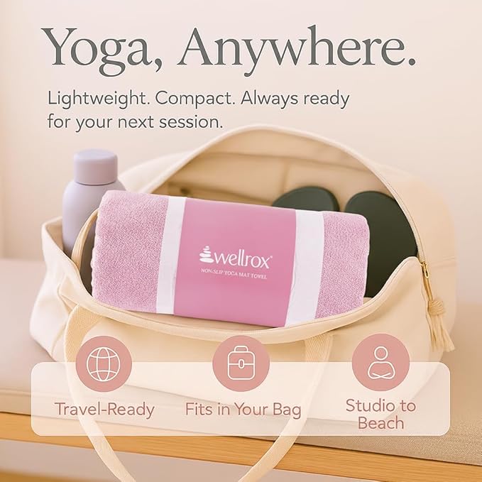 Yoga Mat Towel Non Slip - Ultra Absorbent Super Soft Microfiber Hot Yoga Towel Non Slip for Pilates & Fitness (74β x 26β, Pink)