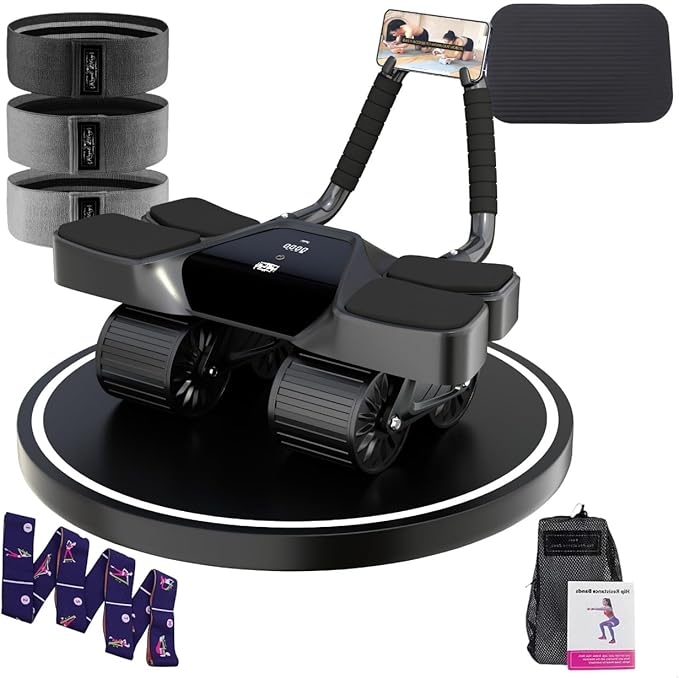 2025 New 4-Wheel Abdominal Roller with Elbow Support : Latest Upgraded High-Performance Exercise Machine With Automatic Rebound, Multi- layered Anti-Slip Design with Calorie Counting LCD Screen