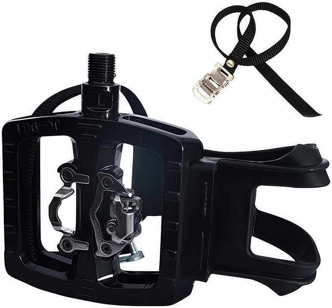 YBEKI Professional SPD/Toe Clip Spin Bike Pedals and Straps for Indoor Exercise Cycling & Peloton/Schwinn/Sunny/Bikes Compatible, 9/16" Axle with Sealed Bearings + 12-Month Warranty