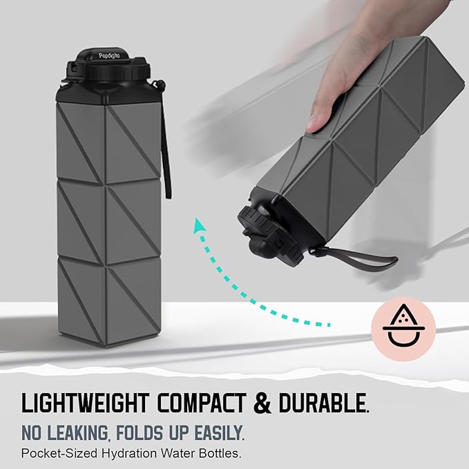 2pcs Collapsible Water Bottles 20.6oz Foldable Water Bottle BPA Free Reusable Lightweight LeakProof Travel Silicone Water Bottles for Travel Gym Hiking Camping Cycling Yoga Sports Outdoor