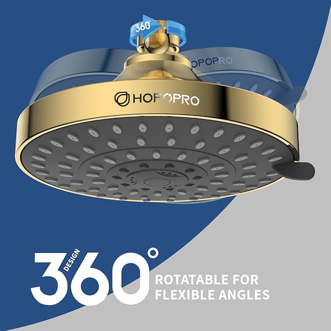 HOPOPRO 5-Mode High Pressure Shower Head - The Washington Post, NBC News, Today TV Show Recommended - High Flow Fixed Showerheads (6 Inch Gold)