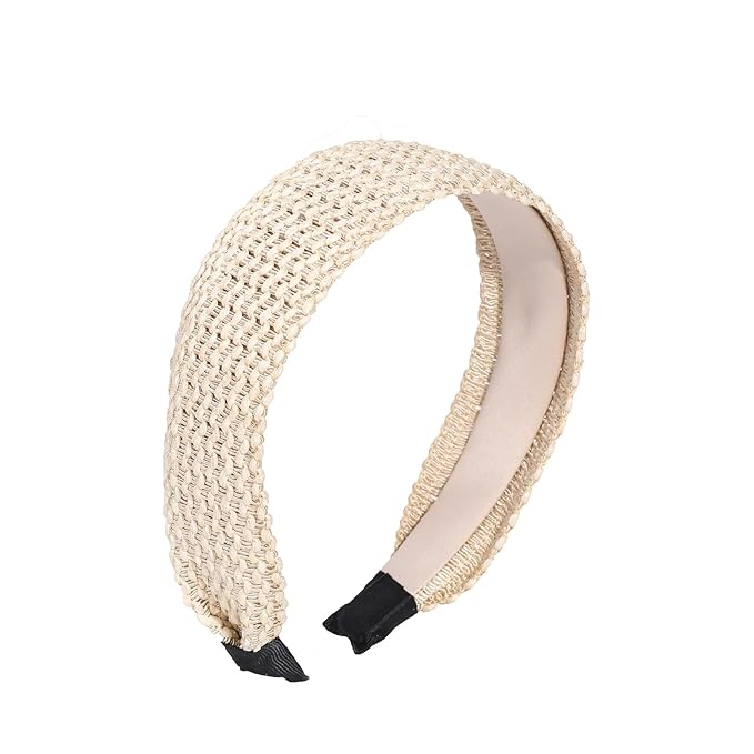 Madison Tyler Headbands for Women | Fashion Boho Top Knotted With Rhinestones Elastic Workout Hairbands | Outdoor and Party Non-Slip (Cream Satin Fabric)