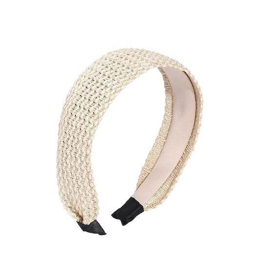 Madison Tyler Headbands for Women | Fashion Boho Top Knotted With Rhinestones Elastic Workout Hairbands | Outdoor and Party Non-Slip (Cream Satin Fabric)