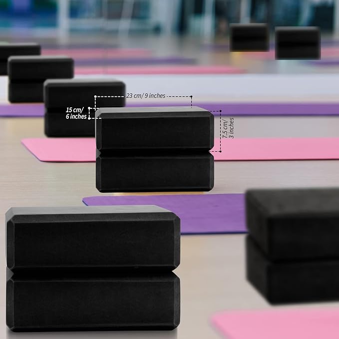 Yilloog 10 Pcs Foam Eva Yoga Blocks Non Slip Lightweight Bricks Yoga Bulk Supportive Blocks Prop Accessories for Pilates Stretching and Meditation Women Men Yogi Beginners, Black