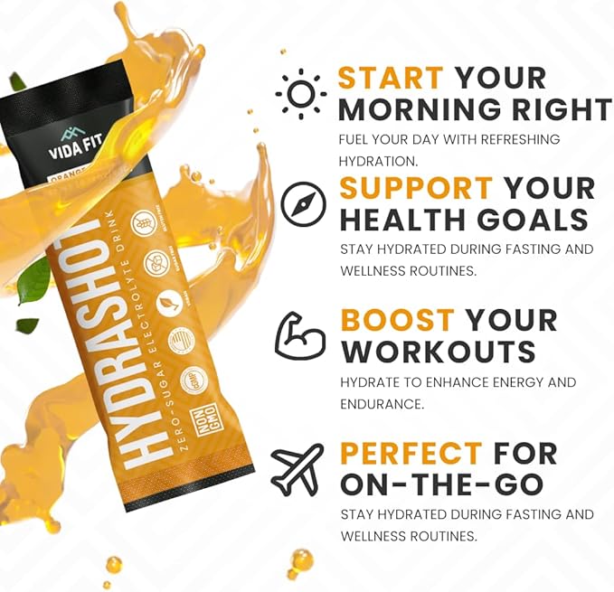 Hydrashot Orange Flavored Hydration Formula with Coconut Water Powder, Calcium, Magnesium, Potassium, and Sodium, Sugar-Free, Hydration Powder Packets, Rehydrates and Replenishes Electrolytes