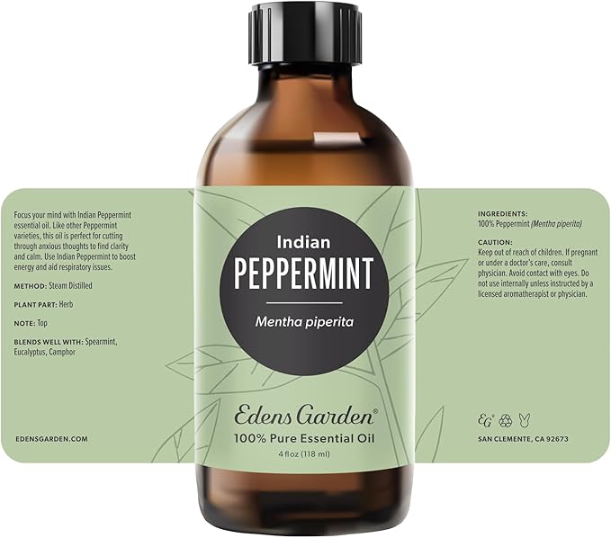 Edens Garden Peppermint-Indian Essential Oil- 100% Pure Premium Grade, Undiluted, Natural, Therapeutic, Aromatherapy, The Best for Diffuser, Face, Candle, Humidifiers 118 ml (4 fl oz)