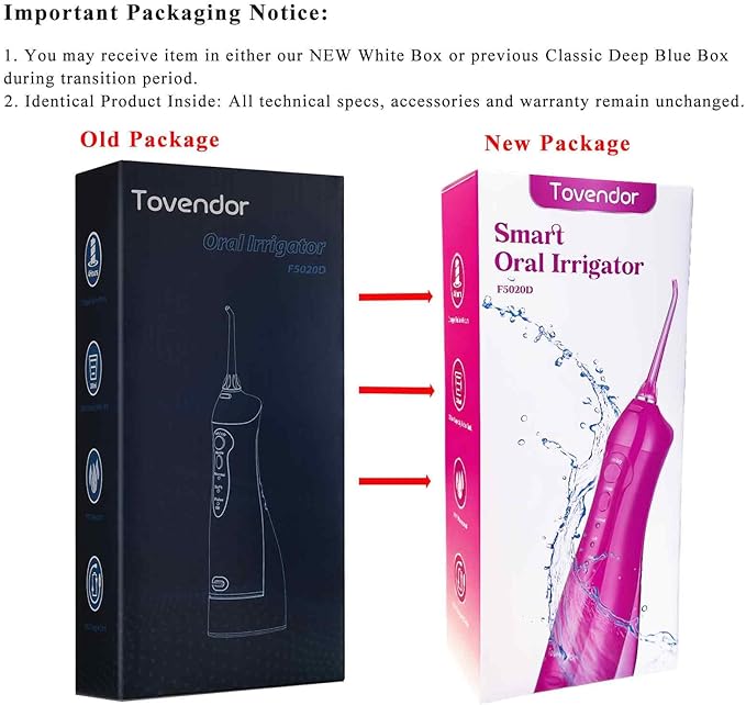 TOVENDOR Electric Water Dental Flosser Teeth Pick, Cordless Flossers Oral Irrigator IPX7 Waterproof 300ML Rechargeable Travel Water Teeth Cleaner with 5 Tips for Home Braces Care Gums Deep Cleaning