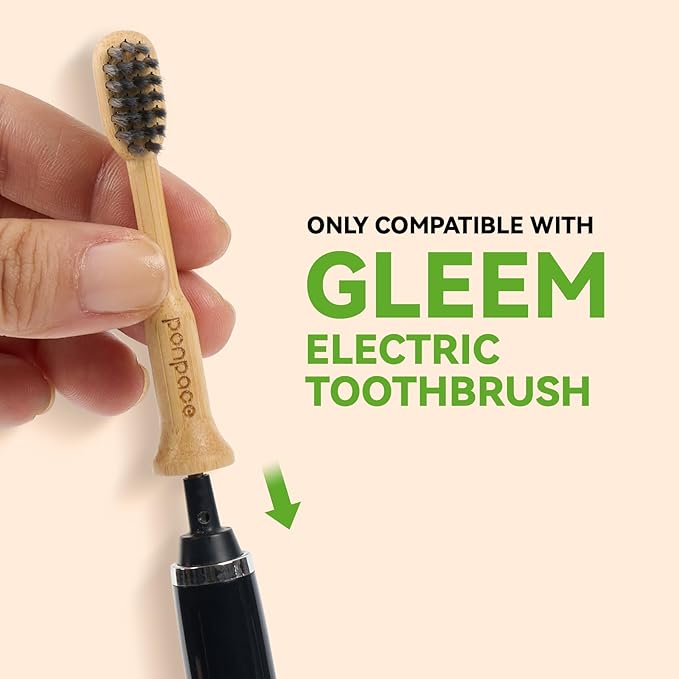 Bamboo Toothbrush Heads Compatible with Gleem, Soft Charcoal Infused Bristles, Whitening & Deep Cleaning