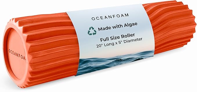 Oceanfoam Tidal Roller - Orange - Muscle Massage Foam Roller for Back Pain & Stretching - Firm and Ergonomic Wide Wave Textured - Yoga, Athletics, & Wellness - Full Size, 20" x 5"