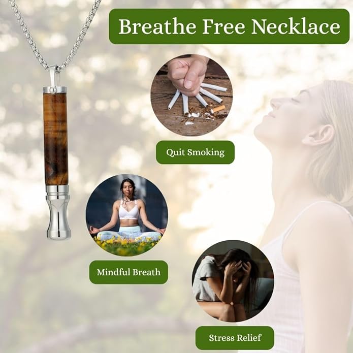 Breathing Necklace for Stress Relief, Breathe Free Necklace to Quit Smoking, Breathing Tool for Meditation, Mindful