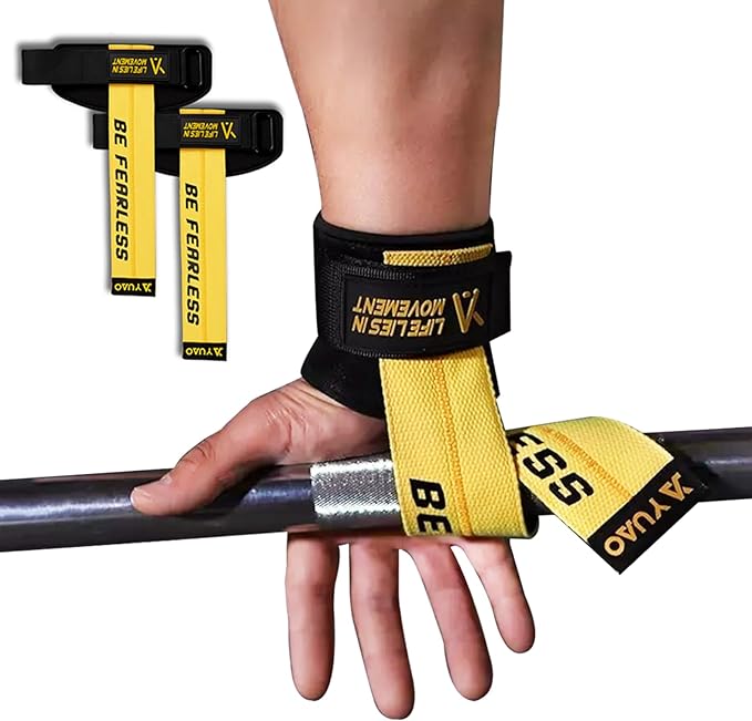 Weight Lifting Wrist Straps, Weight Lifting Straps, Wrist Straps for Weightlifting, with Neoprene Padded Wraps, Double Layer Cotton Hand Grips,Yellow Color, Gifts for Men and Women