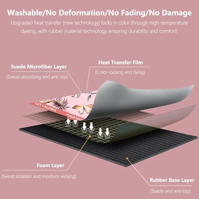 Hot Yoga Mat Towel – Non-Slip, Absorbent & Lightweight Yoga Mat Towel, 72"x26.7", Ultra-Thin 0.04", Floral Design, Microfiber & Rubber, Foldable, Perfect for Hot Yoga, Pilates & Gym