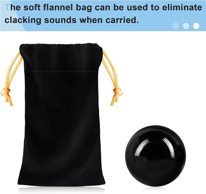 Learay 2PCS Black Obsidian Baoding Balls, Chinese Health Exercise Massage Balls with Carry Pouch for Stress Relief Hand Exercise Balls (Black/2 inch)