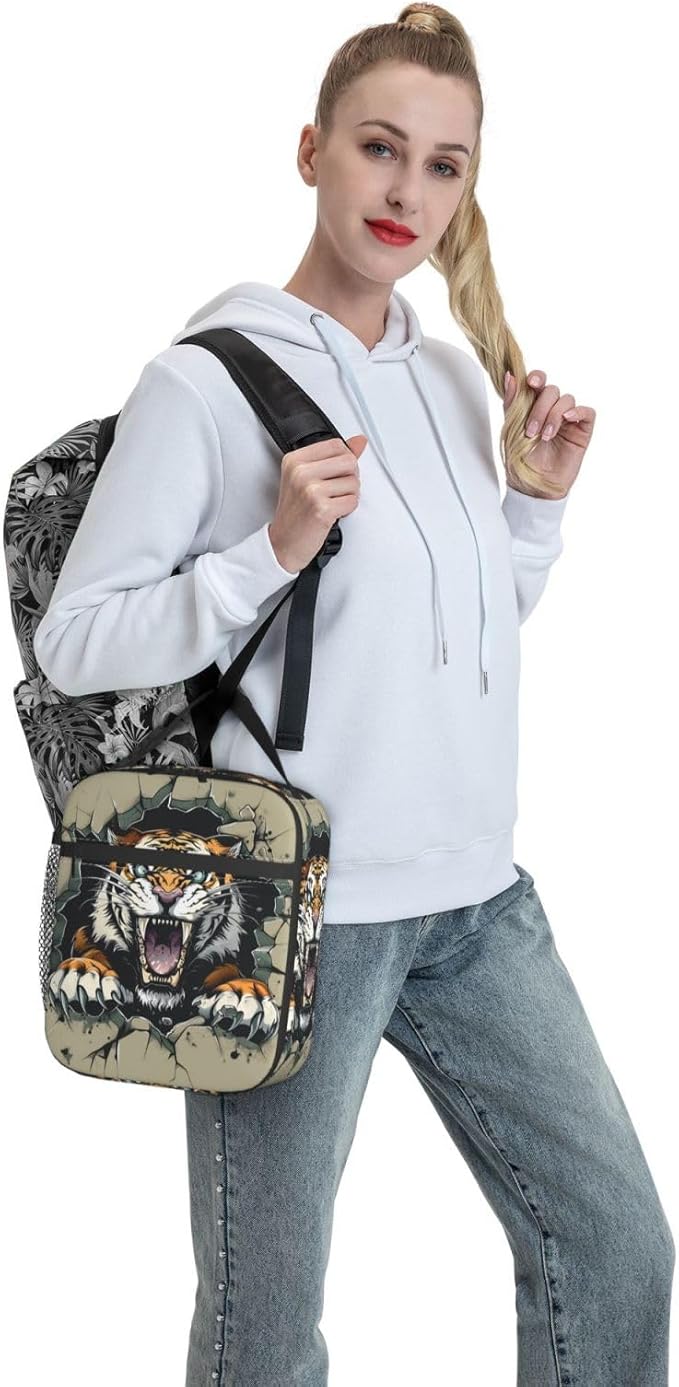 Insulated Lunch Box for Women Men, Tiger Animal Theme Lunch Box Reusable Portable Lunch Bag Cooler Tote Waterproof Lunch Container for Office Picnic Work Travel