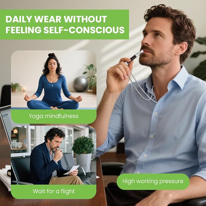 Breathing Necklace to Quit Smoking, Wood Breathing Necklace for Anxiety, Stress Relief, Stop Smoking, Includes Replaceable Unscented Cotton Filters