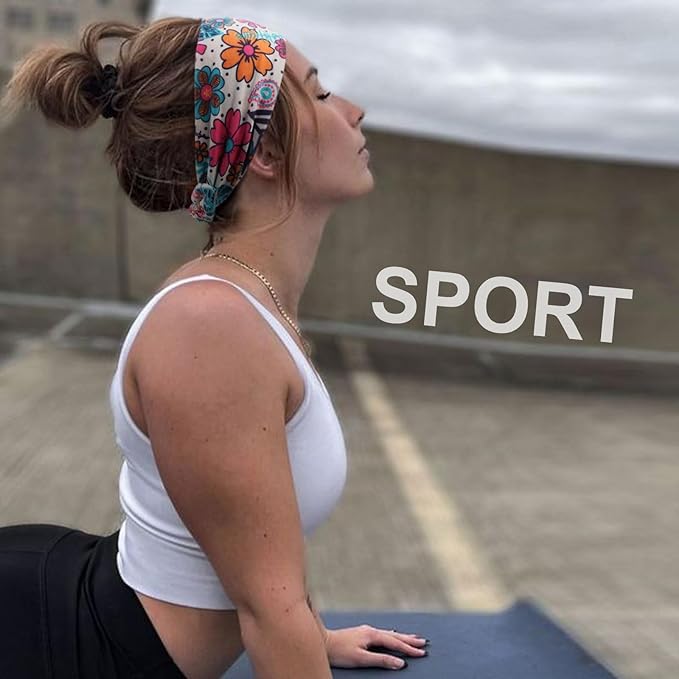 DRESHOW 8 Pack Adjustable Knotted Headbands Cotton Elastic Non Slip Hair Bands Floral Yoga Headbands for Women and Girls