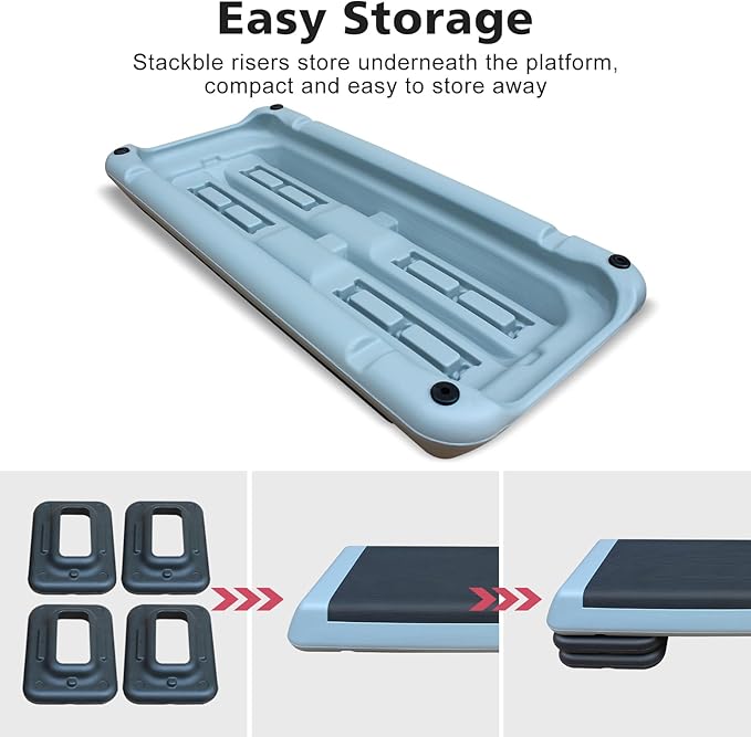 28.5'' Exercise Aerobic Step Platform, 4-6-8inAdjustable Fitness Stepper Workout with 4 Stackable Risers, Aerobics Stepper Workout Stepper for Home Gym Cardio Strength & Training (Red & Gray)