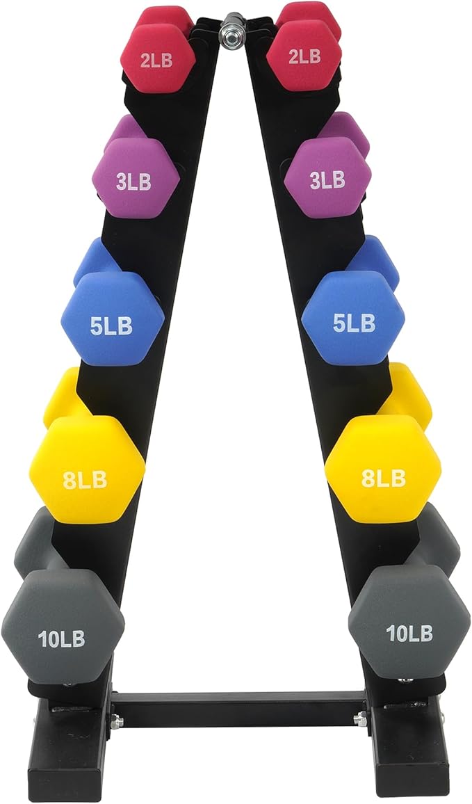 Neoprene Dumbbell Set for Women 2-5 lb | 3 Pairs Hand Weights Set with Rack, Hex Anti-Roll, Color-Coded Home Gym Gifts
