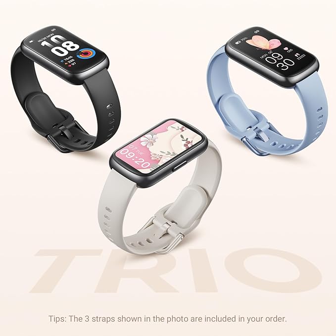 Health Fitness Tracker Smart Watch with 24/7 Heart Rate, Blood Oxygen, Sleep Tracker, Pedometer, 3 Colorful Bands & 3ATM Waterproof Activity Tracker with Step Calorie Counter, Space Black