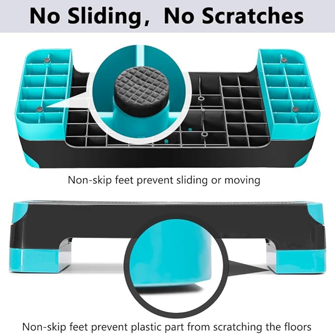Adjustable Workout Aerobic Stepper, Aerobic Exercise Step Platform with 2 Risers, Exercise Step Deck for Fitness, 26.5" Trainer Stepper with Non-Slip Surface Home Gym & Extra Risers Options