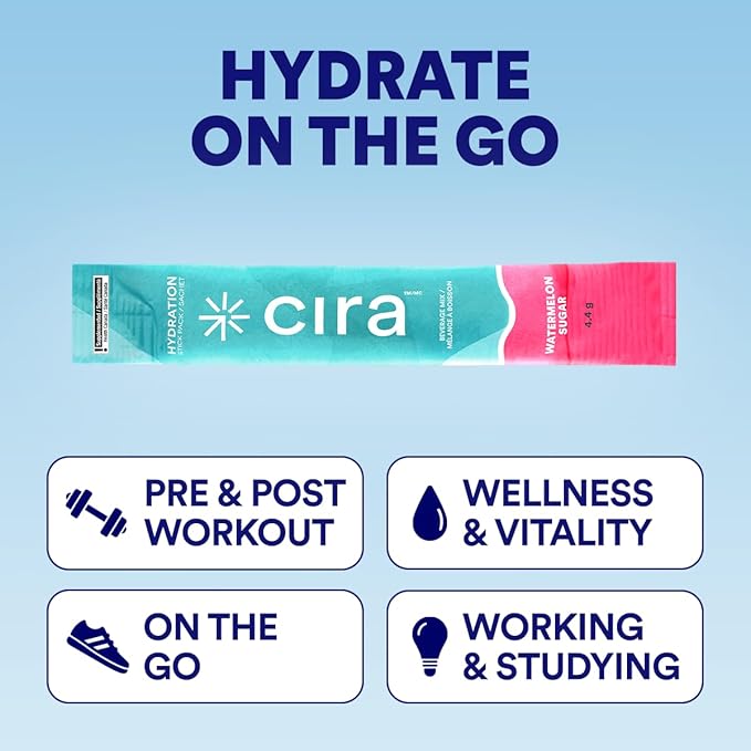 Cira Hydration Stick Packs - Electrolyte Powder & Drink Mix for On-The-Go Dehydration Relief & Recovery - Watermelon Sugar, 20 Servings