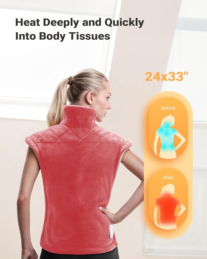 iDOO Heating Pad for Back Neck & Shoulders Pain Relief, Large Full Body Electric Heat Pad, Birthday Christmas Gifts for Women Men Seniors, FSA Eligible Items Only List, 6 Heat Settings Auto-Off,Pink