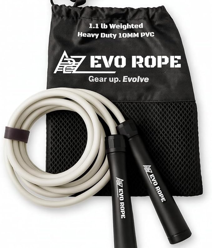 Evo Rope | 1.1LB Weighted Jump Rope for Women & Men β Adjustable 10mm Heavy PVC Skipping Rope for Fitness, Ideal for High-Intensity Training, MMA, Boxing, CrossFit, Weight-loss Workouts