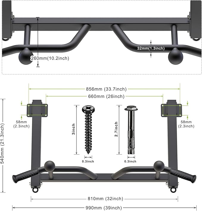 Kipika 32" Ceiling Mounted Pull Up Bar - Heavy Duty, Highly Adjustable, Multifunctional Chin Up Bar - Home Gym System with Punching Bag Hanger and Resistance Bands Training