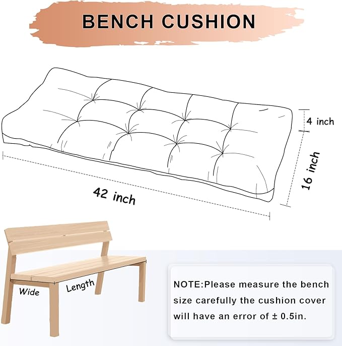 Bench Cushion 42 Inch - Chenille, High-Density Memory Foam, Non-Slip Bottom, Soft Durable Indoor Tufted Long Seat Cushion for Window Garden Furniture (Amberglow, 42x16x4 Inch)