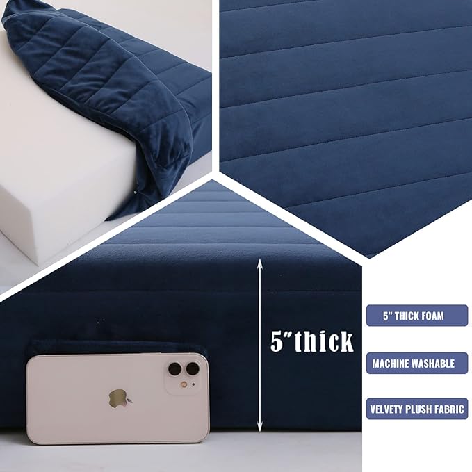 MeMoreCool Square Floor Pillow for Adults and Kids, Large Meditation Cushion with Thick Foam and Washable Tufted Cover, 24-Inch Navy Seat for Yoga and Sitting