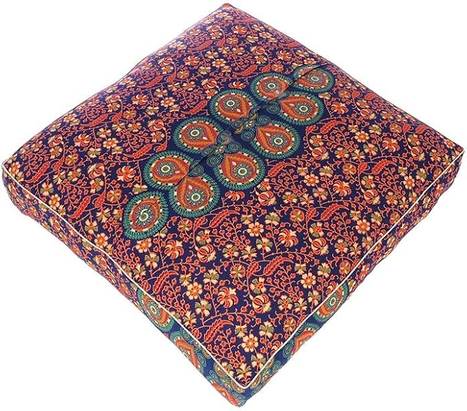 Eyes of India - Mandala Floor Pillow Cover Meditation Cushion Seating Throw Hippie Round Colorful Decorative Bohemian Indian Pouf Ottoman Handmade Cover ONLY (Dark Blue-2, 35" x 35")