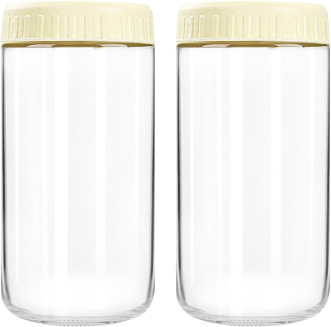 Overnight Oats Containers with Lids, 24oz Glass Jars with Lids 2 pcs, Milk White, Wide Mouth Mason jars for Salad, Yogurt, Snacks, Meal Prep