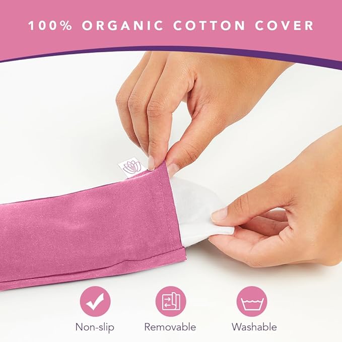 Lotus Weighted Lavender Eye Pillow – Pink Eye Mask for Sleep & Meditation – Aromatherapy Yoga Pillow with Flaxseed – Hot or Cold Compress for Headache & Eye Relief