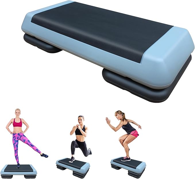 28.5'' Exercise Aerobic Step Platform, 4-6-8inAdjustable Fitness Stepper Workout with 4 Stackable Risers, Aerobics Stepper Workout Stepper for Home Gym Cardio Strength & Training (Red & Gray)