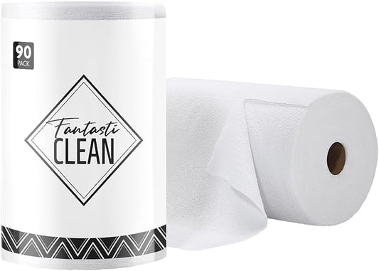 Fantasticlean Microfiber Cleaning Cloth Roll -90 Pack, Tear Away Microfiber Towels, 12" x 12", Reusable, Washable, Scratch Free, Ultra Absorbent Dishcloth for Car, Home Supplies, Pet, Kitchen (White)