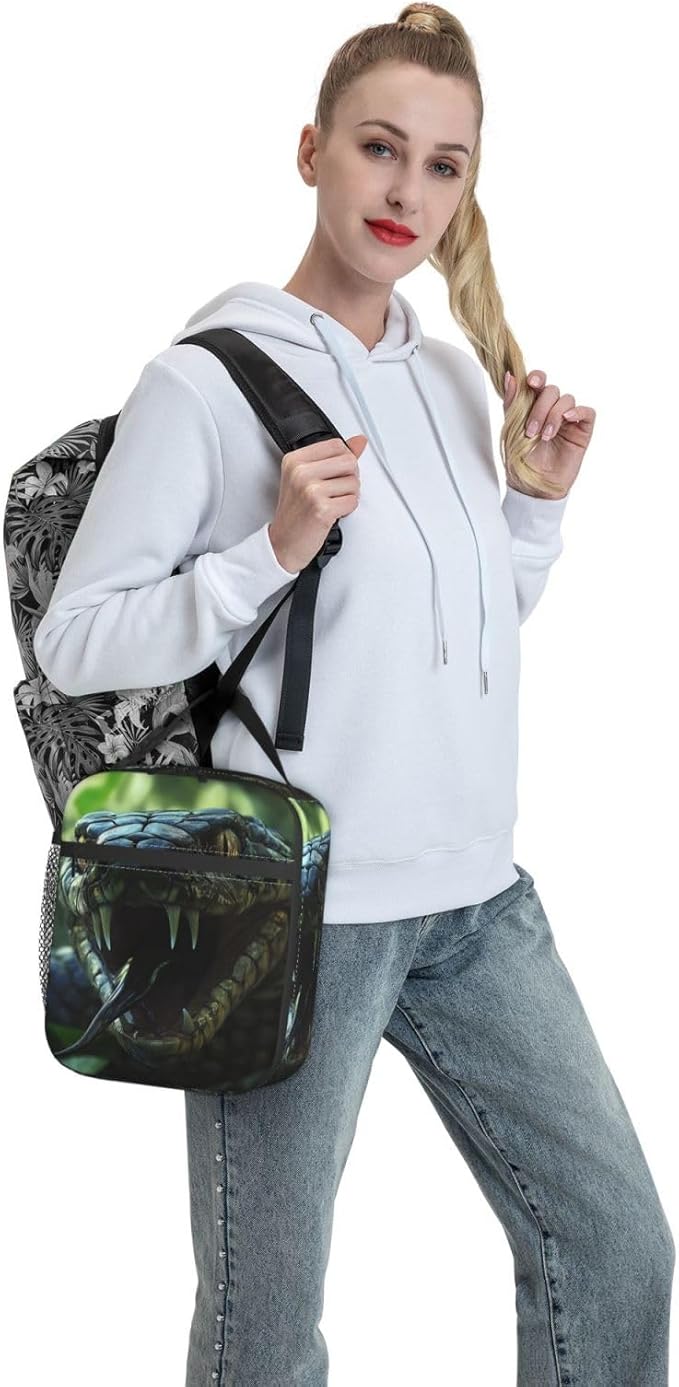 Insulated Lunch Box for Women Men, Snake Theme Lunch Box Reusable Portable Lunch Bag Cooler Tote Waterproof Lunch Container for Office Picnic Work Travel Hiking