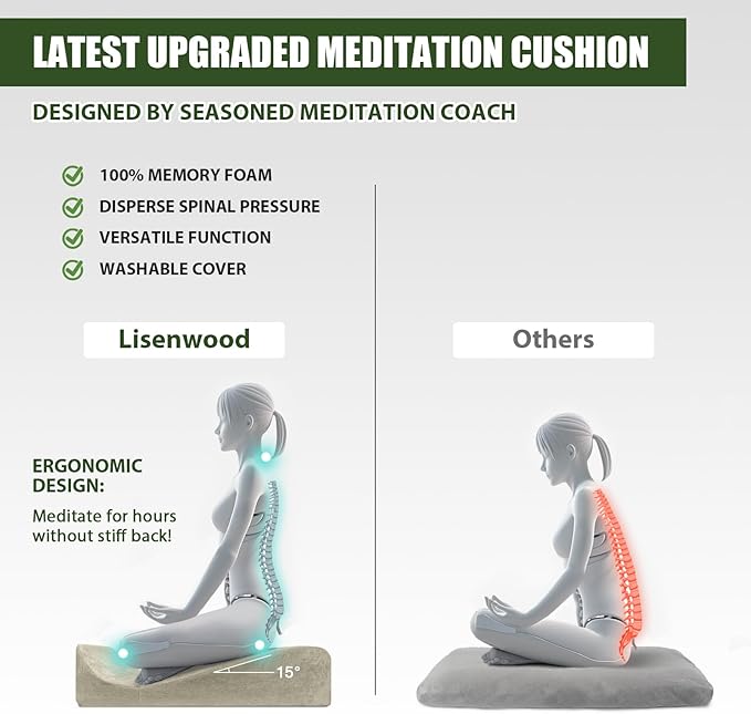 Meditation Cushion - Floor Pillow, Enlarge High Density Extremely Firm, Large Big Foam Floor Cushion Seating for Adults - Premium Yoga Pillows for Adults Gifts for Women, Men Khaki