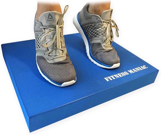 FITNESS MANIAC USA Balance Pad Physical Therapy Gym Exercise Mat & Foam Trainer Stability Disc Fitness Training Yoga Blue XL Cushion and Core Pads for Fit Seniors Exercises Balancing