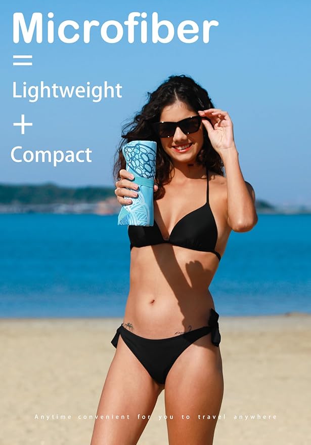 2 Pack Microfiber Lightweight Beach Towel Sand Free Quick Dry Absorbent Thin Compact Towels for Swimming Pool Camping Beach Accessories Large Easy Pack Travel Things for Vacation Essentials Gift