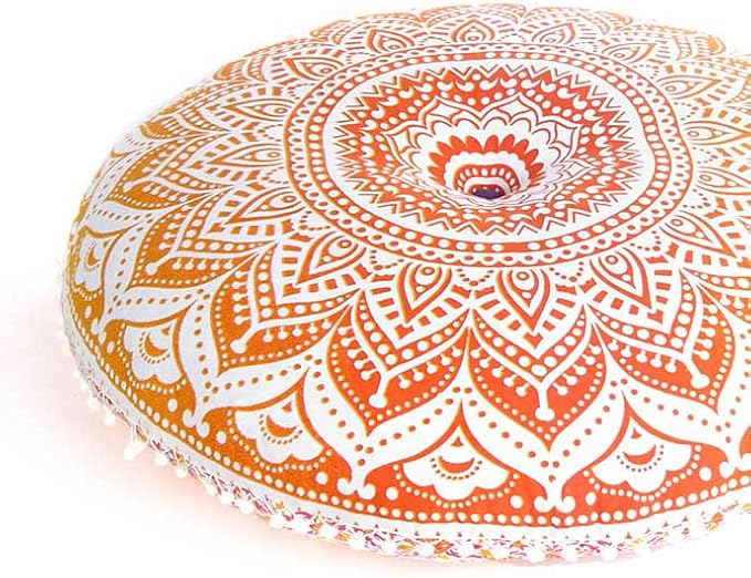 Eyes of India - Mandala Floor Pillow Cover Meditation Cushion Seating Throw Hippie Round Colorful Decorative Bohemian Indian Pouf Ottoman Handmade Cover ONLY (Omb-Yellow, 32" x 32")